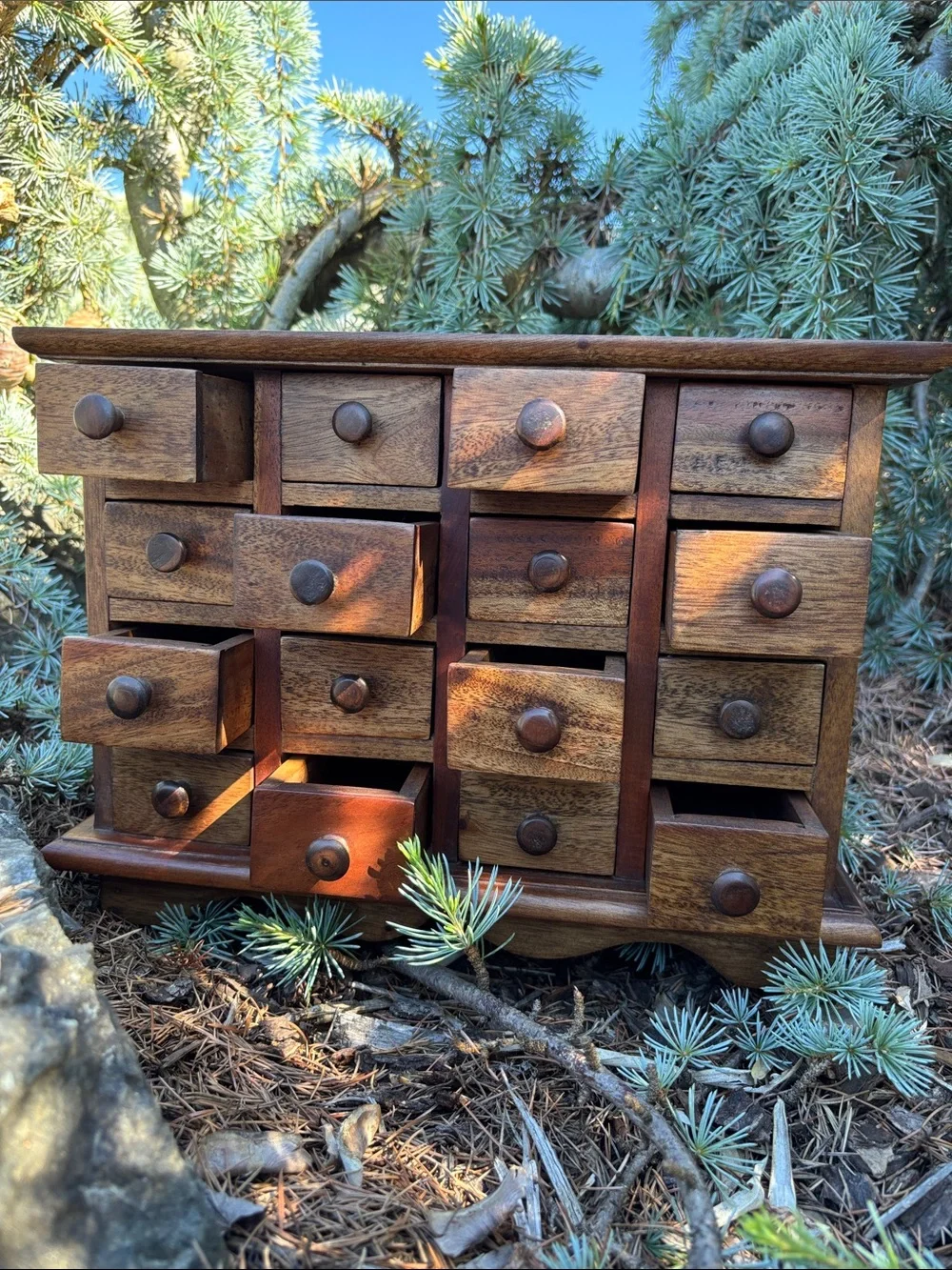 Vintage Hardwood Tabletop 16 Drawer Apothecary Chest